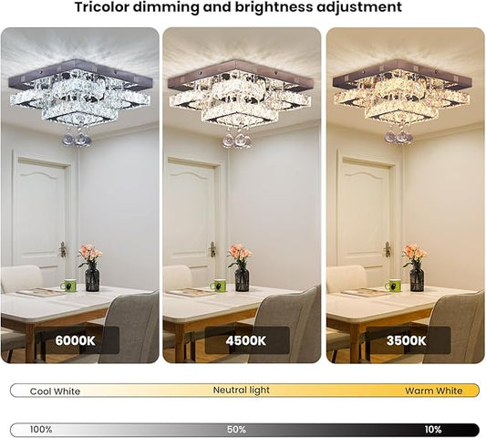 11.8" Modern Crystal Chandelier LED Ceiling Light Fixture Suitable for Kitchen Corridor Hallway Bedroom Bathroom Dining Room 4 Petals/Raindrop Ball Square Remote Control/APP (dimmable)
