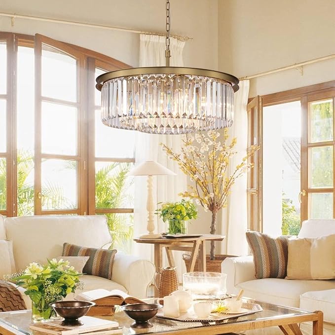 Crystal Chandelier Pendant Ceiling Lights Gold Chandeliers Lighting Fixture for Dining Living Room Foyer Hallway 8-Lights (Dia 24 Inch)