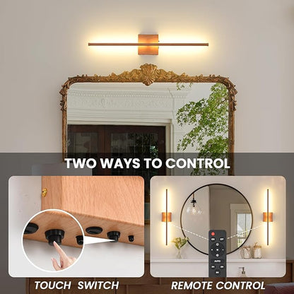 LED Battery Operated Wall Sconces, 11000mAh Faux Wood Texture Finish Wireless Wall Lights with Remote, 350°Rotate Dimmable Wall Lamp 3 Color Temperatures, for Bedroom Living Room Hallway, 2 Pack