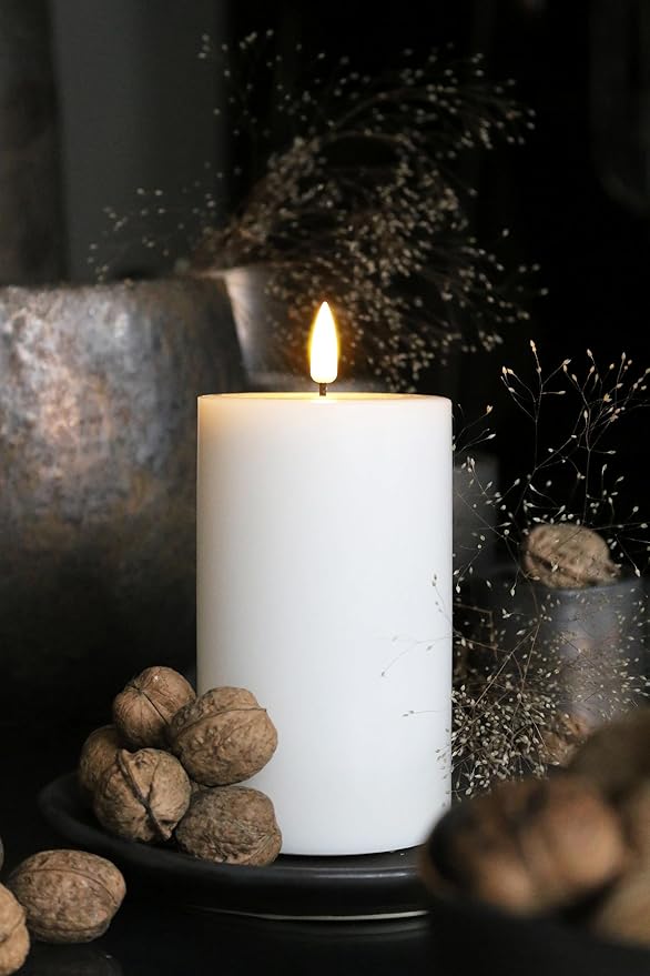 Abbott Collection Wax LED Flameless Pillar Candle - White (4x8 H)