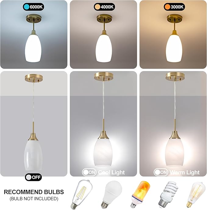 Viinew Mini Glass Pendant Light 4.72" with Handblown White Swirl Art Glass Hanging Light 1-Pack Oval Ceiling Hanging Light Fixture for Dining Room Kitchen Island Cafe Foyer Hallway