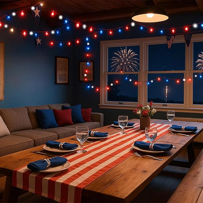 LAMPHOME 33ft Patriotic String Lights, Red White Blue Mini Lights, 100 LED Green Wire Fairy Starry String Lights Plug in, 16 Modes for Independence Day Celebration Party Memorial Day Decor