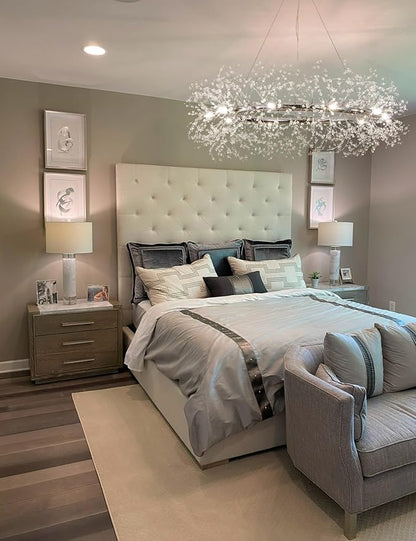 Modern Crystal Silver Chandeliers,Chrome Dining Room Chandelier Light Fixture Round,Large Living room Chandelier,Crystal Ceiling Light Fixture Pendant Hanging for Bedroom Entryway Hallway 39In.