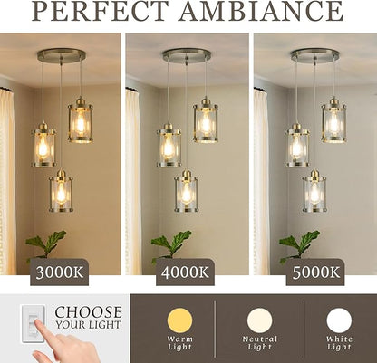 3-Light Pendant Lighting, Brushed Nickel Dining Room Chandelier Light Fixture Over Table with Clear Glass, Modern Cluster Hanging Lights for Kitchen Island Sink, OS-3014-3BN