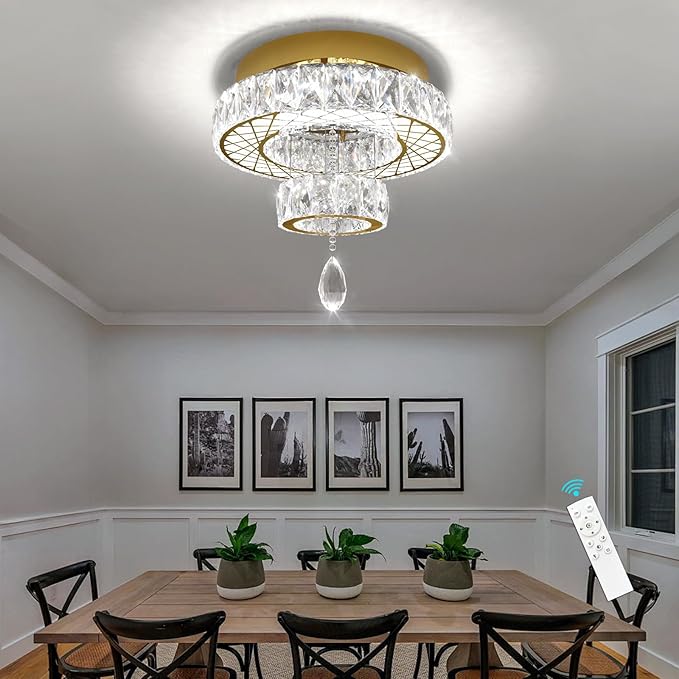 HAIXIANG Chandelier Bedroom LED Light Modern Hallway Ceiling Lighting Fixtures for Kitchen Dining Room Kitchen Remote Dimmable Gold Lights