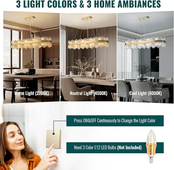 Siljoy Modern Crystal Chandelier, L52'' Luxury Rectangular Brushed Brass Gold Crystal Raindrop Chandelier Large Oval Crystal Pendant Ceiling Light Fixture for Dining Room Kitchen Island, E12 x 20