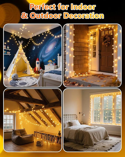 Twinkle Star 100 LED Star String Lights, 33FT Plug in Fairy String Lights Waterproof for Bedroom Decor, Indoor, Outdoor, Wedding Party, Christmas Tree, New Year, Ramadan, Warm White