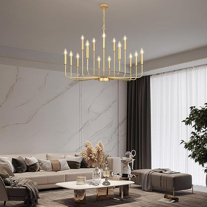 Gold Chandeliers for Dining Room Light Fixture Over Table, Modern Farmhouse Chandeliers for Living Room,15-Lights Industrial Metal Candle Lighting Fixtures for Entryway Kitchen Island Foyer