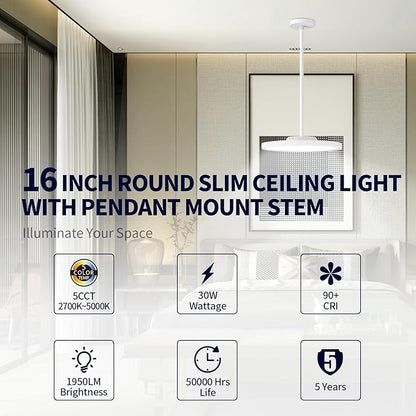 mw 4 Pack 16 Inch Flush Mount Ceiling Light, 30W, 5CCT 2700K/3000K/3500K/4000K/5000K, Dimmable Ultra Slim Modern LED Ceiling Light, Damp Location for Bedroom, Kitchen, Laundry Room, ETL Listed