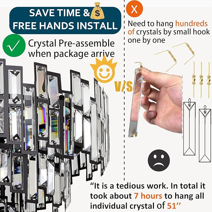 Crystal Chandelier Modern Farmhouse Chandeliers for Dining Room Lighting Fixtures Black and Bronze Rectangular Chandelier Ceiling Hanging 50’’