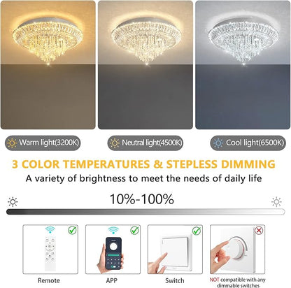 Modern LED Chandelier Crystal Ceiling Light Fixture Raindrop Chandeliers Dimmable Lighting for Living Room Dining Room Entryway Bedroom Silver