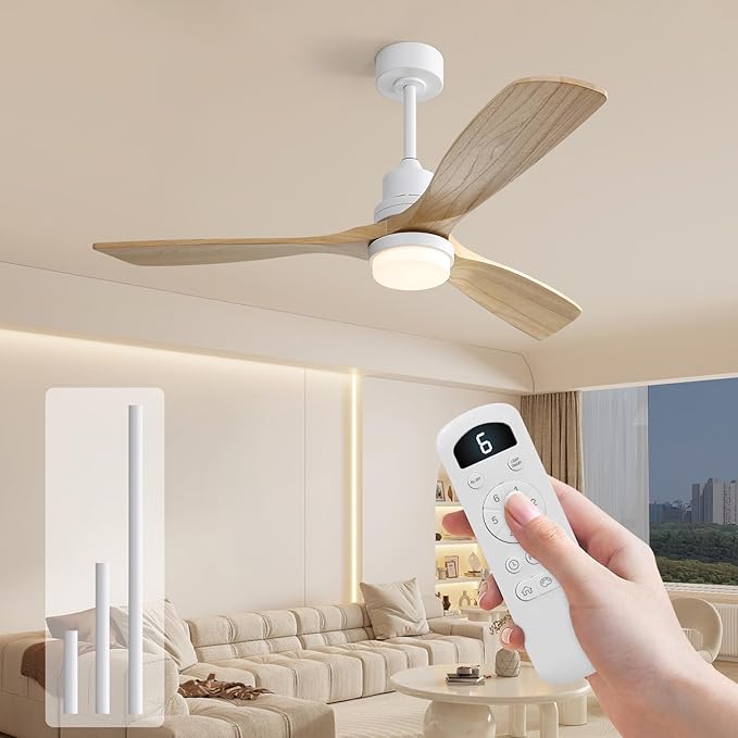 Sofucor Ceiling Fans with Lights, 52 Inch Modern Flush Mount Ceiling Fan with Remote, Low Profile Ceiling Fan for Bedroom Indoor Outdoor, 6-Speed 3 Blades Reversible DC Motor Dimmable Timer