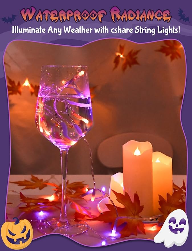Cshare Halloween String Lights Battery Operated With Timer, Orange and Purple Outdoor 9.8ft 30LED, Decorations for Party Yard Pathway Indoor Outdoor
