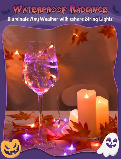 cshare Halloween String Lights Battery Operated with Timer, Orange and Purple Fairy Lights Outdoor 9.8ft 30LED, Halloween Decorations for Party Yard Pathway Indoor Outdoor 2 Packs