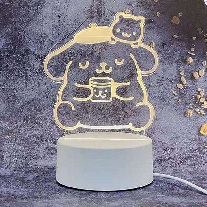 3 Color Change Cartoon Night Light, 3D Kawaii LED Desk Lamp, Acrylic Sleep Night Lamp As Best Gifts for Women Teens Boys Girls (Purin)