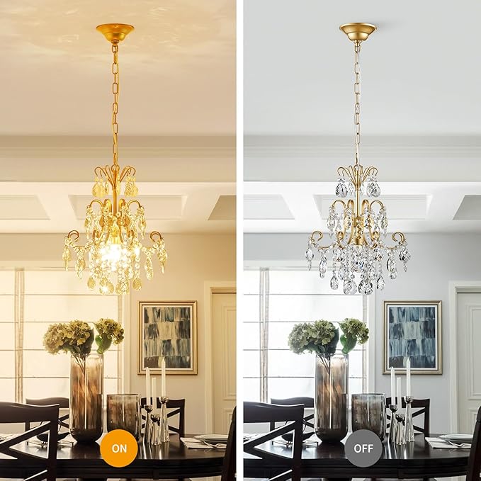 WUZUPS Crystal Chandelier 1-Light Pendant Ceiling Light Modern Lighting Fixture for Bedroom Hallway Bar Kitchen Bathroom, H 15.7" x W 13.8", E12 Base, Gold