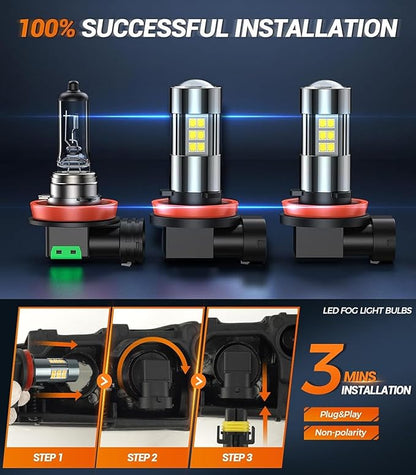 SEALIGHT 9005/HB3 H8/H9/H11 Light Bulb Combo and H11 Fog Lights, 100,000LM Ultra-Bright 6500K 9005 H11 Bulbs with Cooling Fan, 360° Illumination True Plug N Play, Non-polarity, Pack of 6