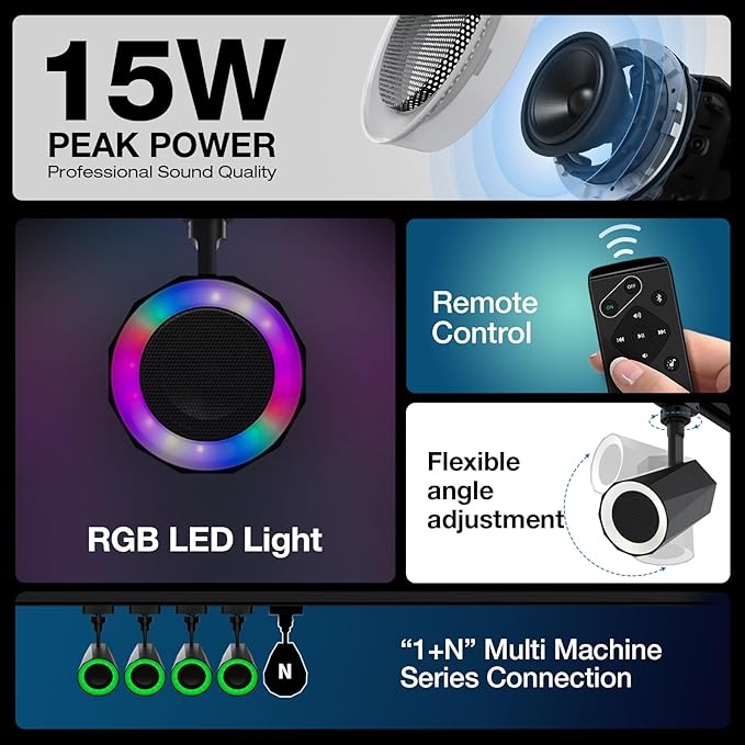 Gsou Track Lighting Speakers, Track Light Bluetooth Speaker for Smart TV, H Type Track Head/Rotatable/Plug in,Light Color Changing,Music Syn, Bluetooth Ceiling Speakers for Home Kitchen,Karaoke,Game