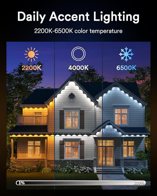 Lumary Permanent Outdoor Lights Pro 105ft with 80LED RGBAICW Smart Eave Light for Chirstmas, Work with Alexa Google IP67 Waterproof, Color Changing & White, Multi Scene for Daily Accent Lighting Decor