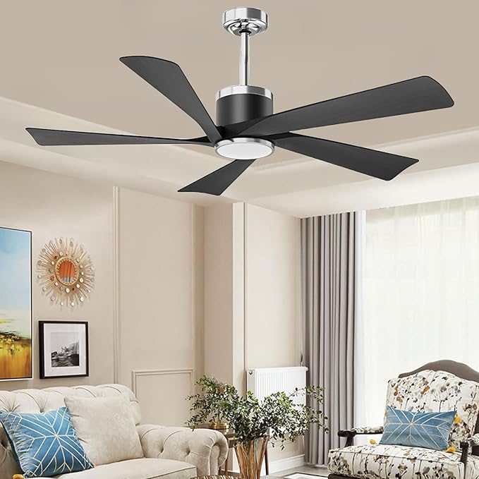 TXCSLY 52'' Ceiling Fans with Lights, Modern Ceiling Fan with Remote Control, Indoor Outdoor Ceiling Fan for Living Room,Bedroom 5 Blade 3 Color Tempearture (Black)