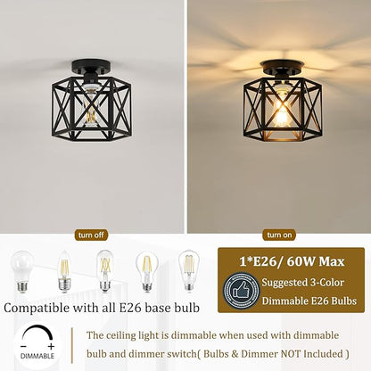 Modern Farmhouse Black Ceiling Light,Industrial Semi Flush Mount Ceiling Lighting Fixture,Hexagonal Hallway Lighting Fixtures for Kitchen,Bedroom,Foyer,Entryway,Laundry Room,1-Light, 9.5 Inch