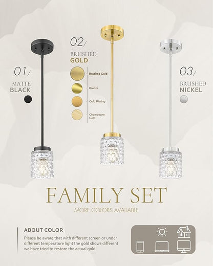 FEMILA 4.3" Pendant Lights Kitchen Island, Hammered Glass Hanging Light Fixture, Matte Black Finish, 4FY86MIL BK