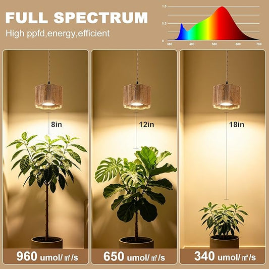 Grow Lights for Indoor Plants, Full Spectrum Plants Light, with Timer and 15FT Power Cord, 30W Pendant Plant Lights for Indoor Growing, Garden, Flowers, Greenhouse (4000k, Weaving Style-5)