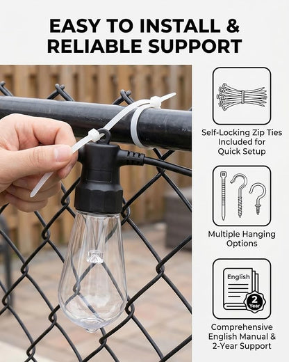Smart RGB Outdoor String Lights, Color Changing Patio Lights with 21-Key RF Remote and Bluetooth App, IP65 Waterproof Music Sync LED Hanging Lights for Backyard Party Holiday Decor, 100FT (50FT*2)