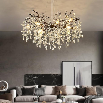 EGM Tree Branch Crystal Chandelier, 32 Inch Living Room Black Crystal Chandelier 10-Light(E12), Hanging Branch Chandeliers for Dining Room Bedroom Foyer
