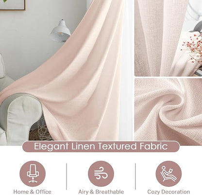 Melodieux Semi Sheer Curtains for Living Room - 72 Inches Long for Bedroom, Rod Poacket, Linen Look Shiny Sheer Drapes, Light Filtering Decovative Curtains, 52" W x 72" L, 2 Panels