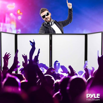 Pyle DJ Booth Foldable Cover Screen - Portable Event Facade Front Board Video Light Projector Display Scrim Panel with Folding Steel Frame Panel Stand, Stretchable Lycra Spandex - PDJFAC10 (White)