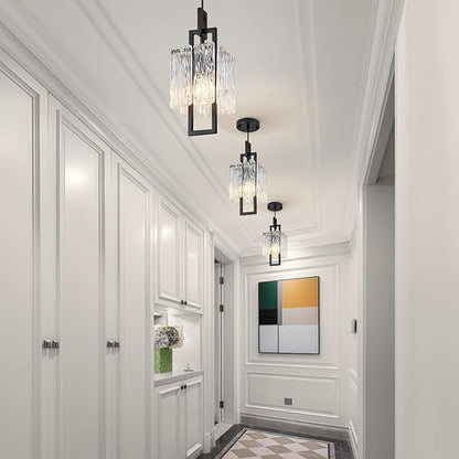Modern Black Pendant Light Fixtures for Kitchen Island and Dining Room, Industrial Mini Small Hanging Crystal Chandelier Lights Fixture for Entryway Hallway Foyer Living Room Bedroom 1-Pack