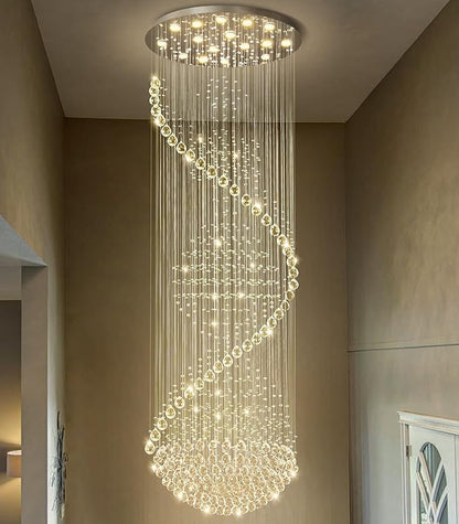 D40'' x H120'' Crystal Chandelier High Ceiling Chandeliers for Staircaes Large Raindrop Chandeliers LED Dimmable Flush Mount Light Fixtures for Foyer Hallway Entryway LED Bulbs Included Silver