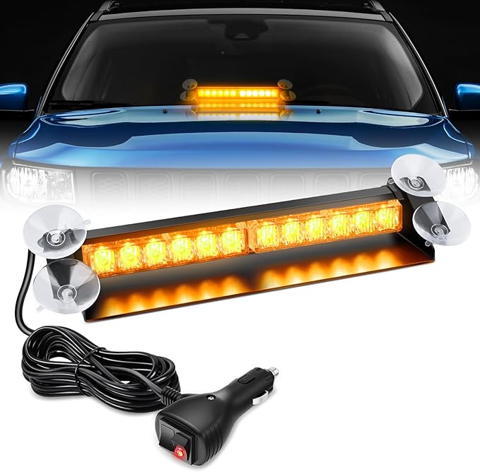 Nilight 12LED Traffic Advisor Strobe Light Bar Amber Emergency Warning Hazard Safety Dash Front/Rear Windshield Flashing Lights for Cars Trucks Police Firefighter Plow Construction Vehicles