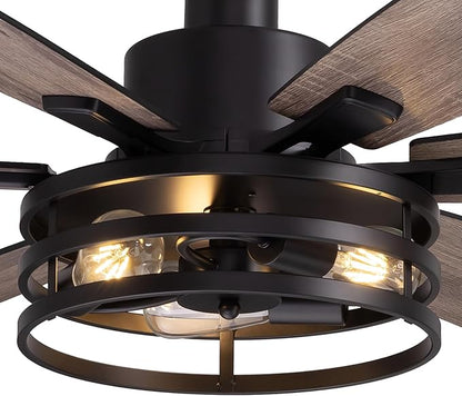 Farmhouse 60 Inch Ceiling Fan with Remote and App Control, Quiet 6-Speed Reversible DC Motor, Black Cage Design for Bedroom, Living Room, Covered Patio