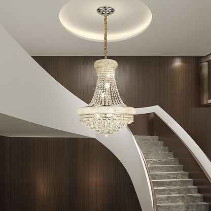 Crystal Chandeliers for Dining Room Light Fixture,Empire Style K9 Crystal Chandeliers for Entryway,12 Lights Chrome Luxury Lighting Fixtures for Living Room Stairway Bedroom Foyer D22 Inch