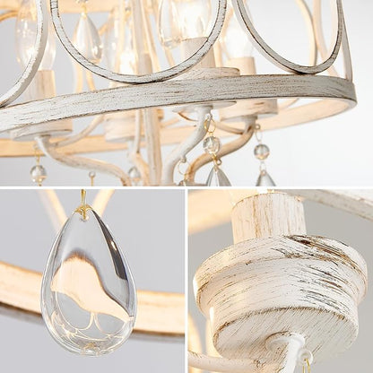 Crystal Ceiling Light Fixture, Modern Semi Flush Mount Ceiling Light, 4-Light White Round Crystal Chandelier Hallway Lighting Fixtures for Bedroom Bathroom Foyer Entryway Dining Room Kitchen