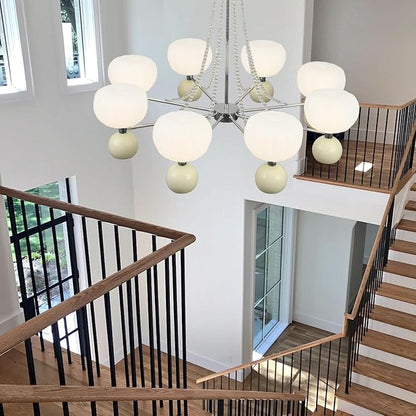 Mid Century Modern Globe & Sputnik Chandelier in Brushed Nickel with Crystal Chains,Bubble Chandelier Lighting, Pre-Assembled Round Light Fixture for Living Room,Dining Room,Entryway