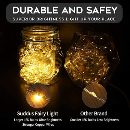 suddus 66ft 200 LED Outdoor String Lights,Fairy Lights Battery Operated with Remote, Twinkle Lights Battery Operated for Bedroom, Dorm, Patio, Fireplace,Garden, Party, Wedding DIY,Indoor(Warm White)