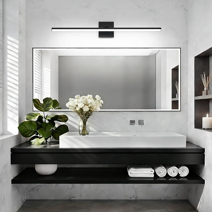 LED Bathroom Vanity Light, Modern Bathroom Light Fixture Over Mirror (Cool White 6000K), Vanity Light Bar with Angle Adjustable, 32 Inch, Black