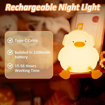 Anywin Duck Night Light, Squishy Duck Lamp, Silicone Bedside Light Up Funny Duck with Dimmer & Rechargeable,Birthday Gifts for Friends Women(Enjoy Duck)