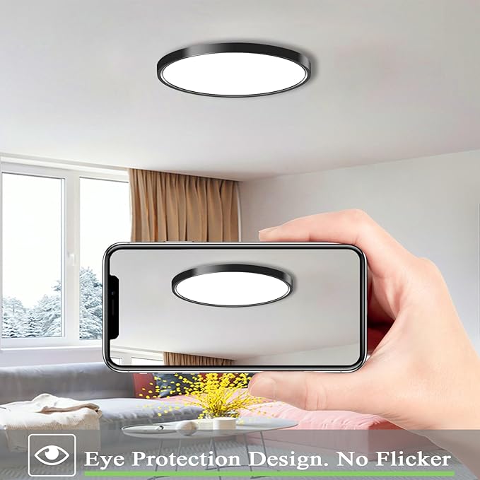 Ceiling Light Fixtures 9 Inches, 3 Color Temperatures Switchable 18W Round Black Shell LED Ceiling Mount Light for Bedroom, Kitchen, Living Room, Dining Room -3000K/4500K/6500K