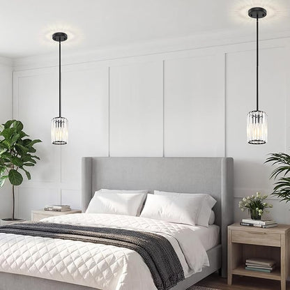 Black Pendant Light, Modern Crystal Pendant Lights Kitchen Island, Kitchen Island Lighting with Adjustable Height, UL Certified Island Lights for Kitchen Dining Room Bedroom Hallway 3 Pack