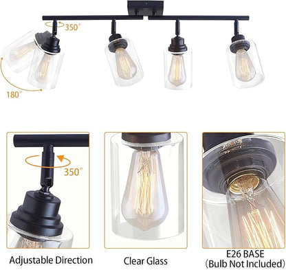 Modern 4-Light Track Lighting Fixtures Ceiling with Clear Glass Shades, E26 Base Kitchen Ceiling Light Fixture for Living Room, Bedroom & Bathroom