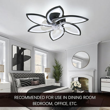 Ceiling Fan with Lights and Remote Control Low Profile Ceiling Fan with Lights Modern Dimmable Flower Shape 29.1" Black, 6 Speeds 3 Light Color Flush Mount Fandelier for Kitchen Bedroom