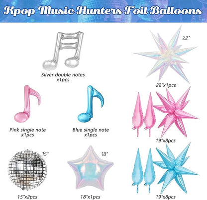 JOGAMS 175Pcs Colorful K-Pop Balloon Arch Kit, Hot Pink Blue Yellow White Pink Balloons with Disco Ball Music Note Iridescent Star Foil Balloons for Kpop Music Disco Theme Birthday Prom Concert Party