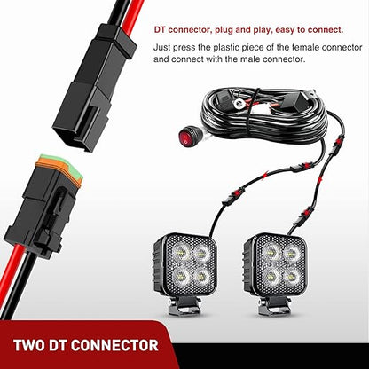 Nilight 2 PCS 16AWG 10 Feet Wiring Harness Extension Kit, Extended Plug and Play 2-pin Socket DT Connector Wire Cord for Offroad LED Light Bar Driving Fog Boat Work Lights