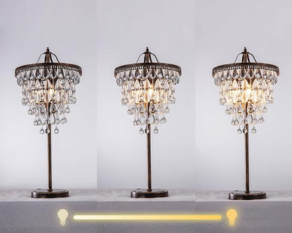 TOCHIC 3 Lights Crystal Table Lamp for Living Room, Bedside Table Lamp for Bedroom Dimmable Control, 28" Tall Bronze Antique Modern Desk Nightstand Lamp for Entryway, Staircase, Home Office