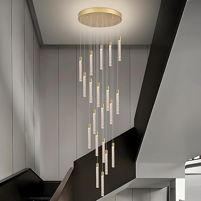 20-Lights Bubble Chandelier for Entryway High Ceiling-157 Height Adjustable Crystal Chandelier,3 Color Temperature Dimmable LED Pendant Light Fixture for Foyer Living Room Staircase,Gold