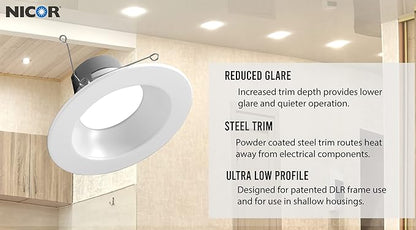 NICOR Lighting DLR566091203KWH DLR56(v6) 5/6-inch White 900 Lumen 3000K Recessed LED Downlight